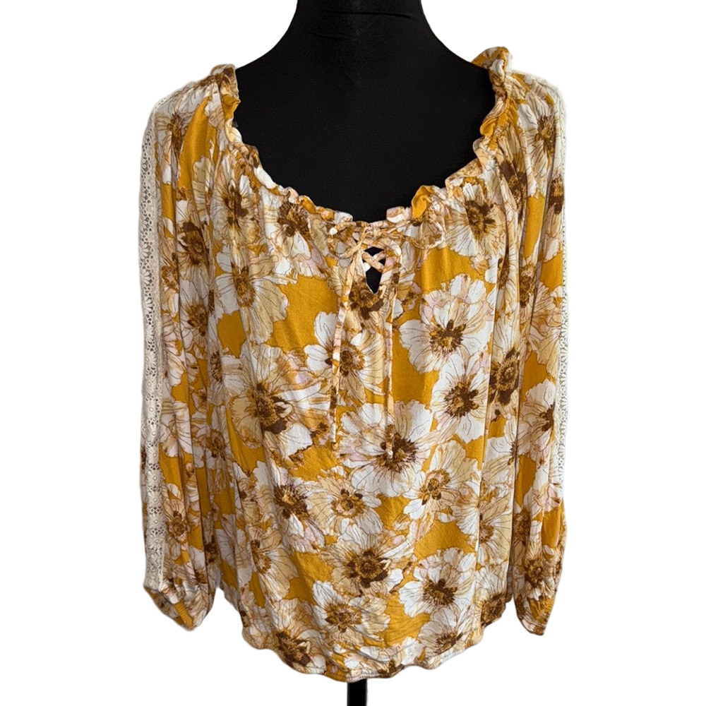 Maurices Floral Yellow Women's Top. Boho Vibrant Fun